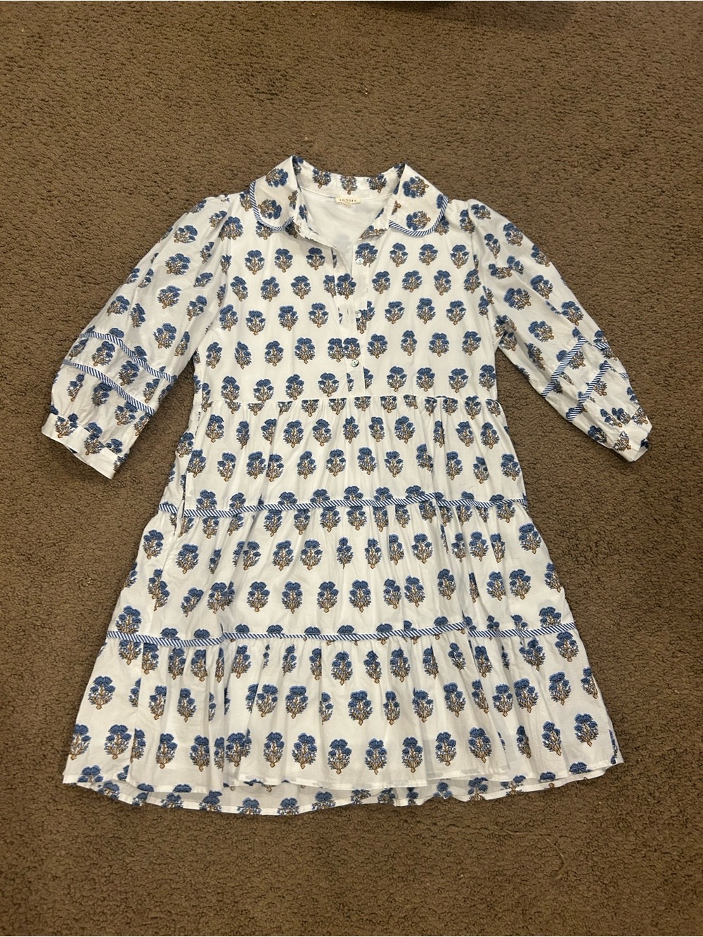 JODIFL White Midi Dress with Blue Floral Motif